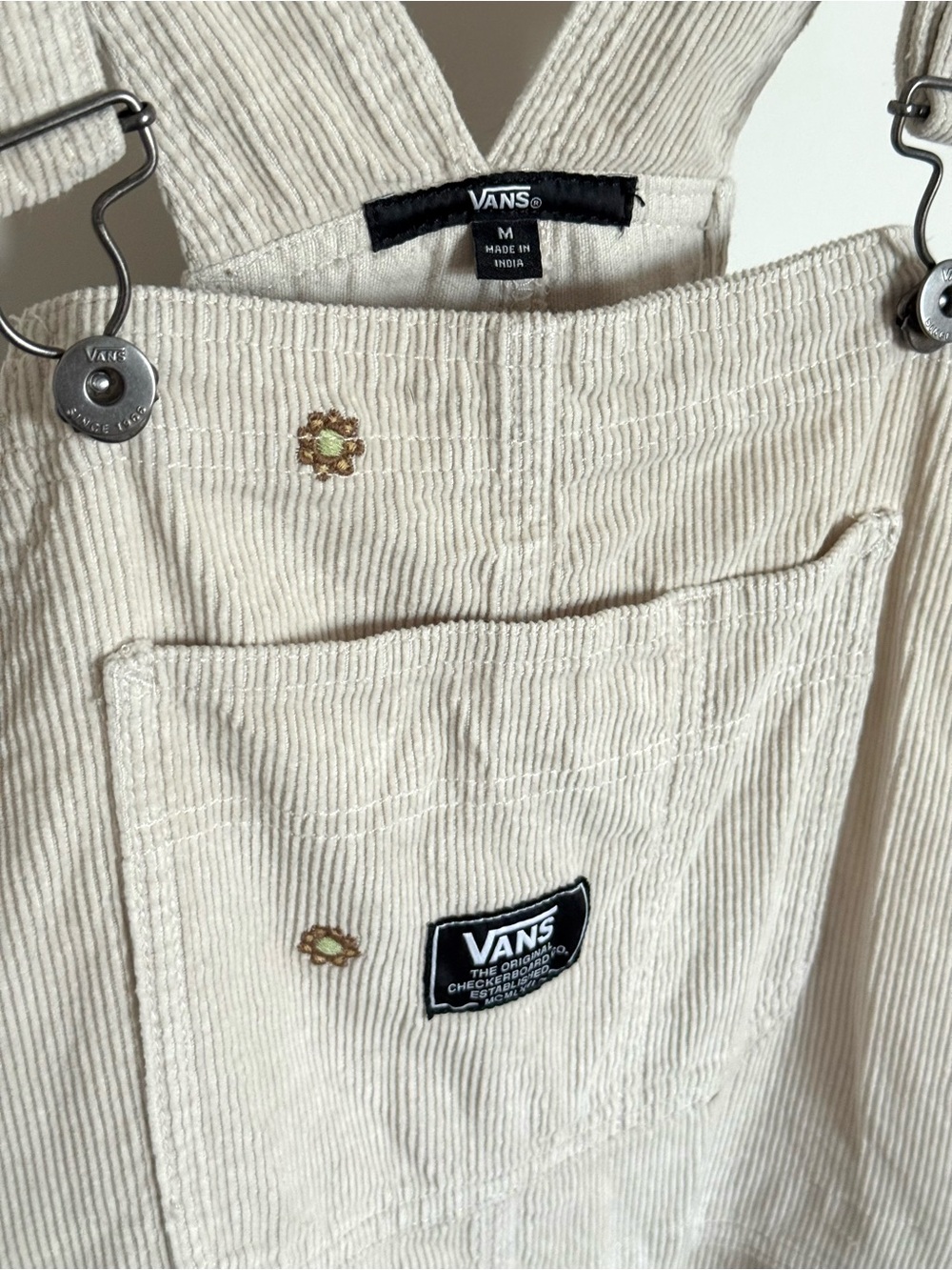 Vans Ground Work Hollywell Corduroy Embroidered Overalls Ivory Cream Medium - Picture 9 of 16